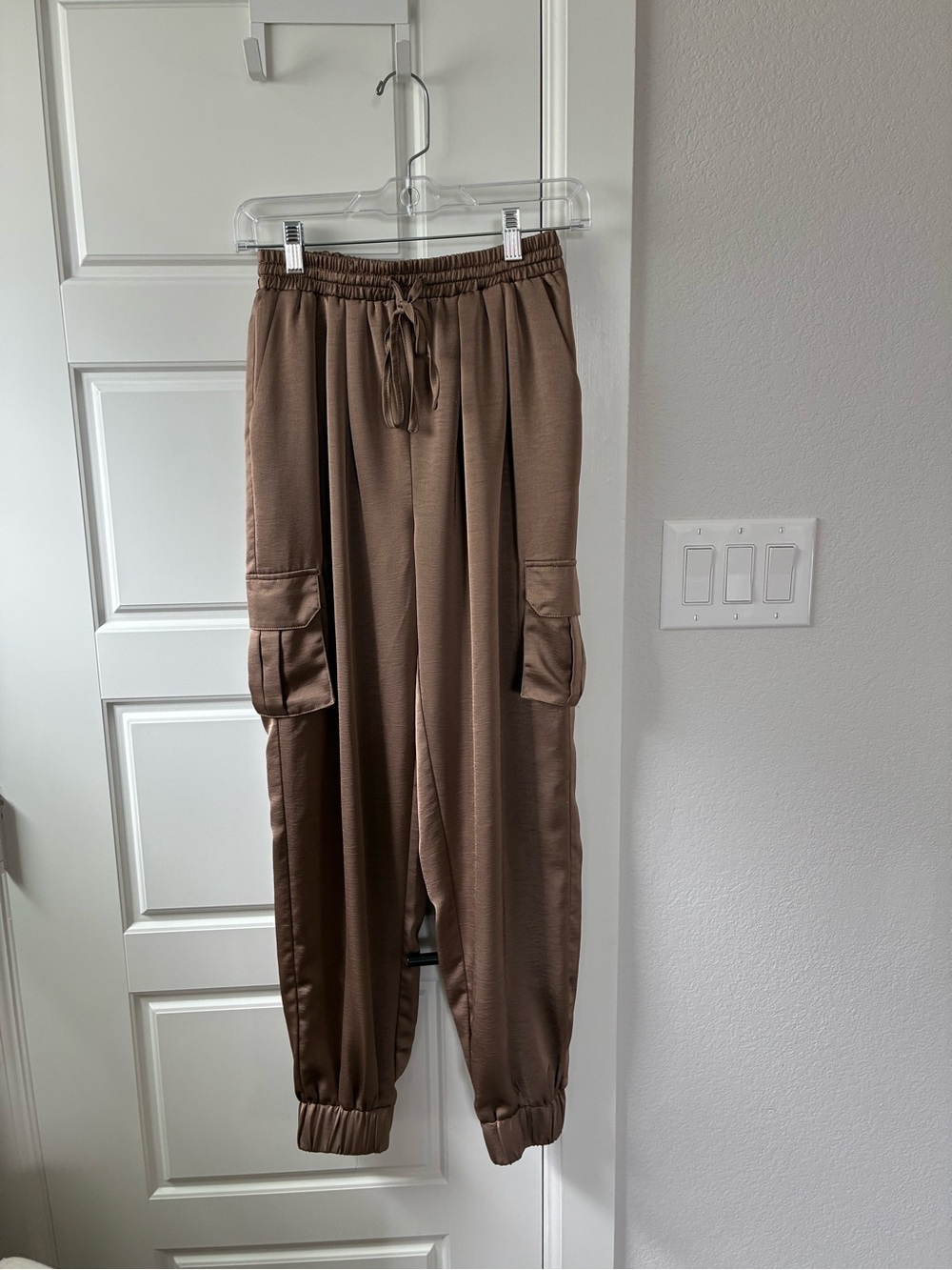 Brown Cargo Jogger Pants - Drawstring Waist